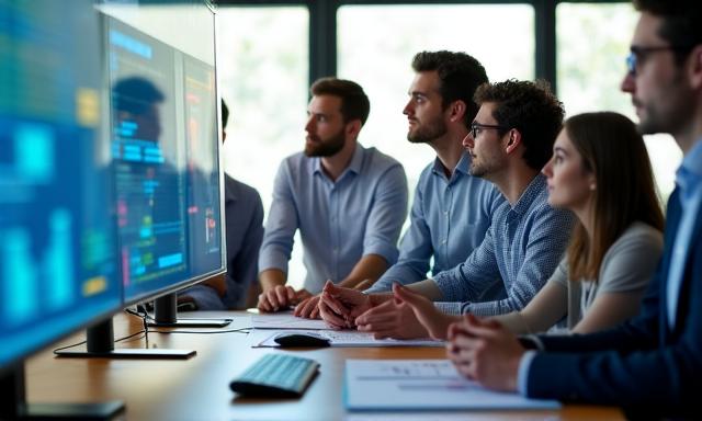 Equipo analizando visualizaciones de datos en tiempo real